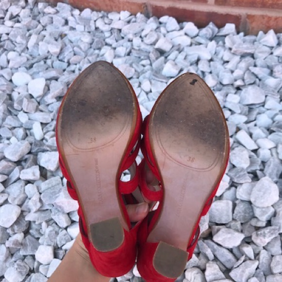 Zara Orange Strappy Velvet block Platform Sandals - Picture 7 of 8